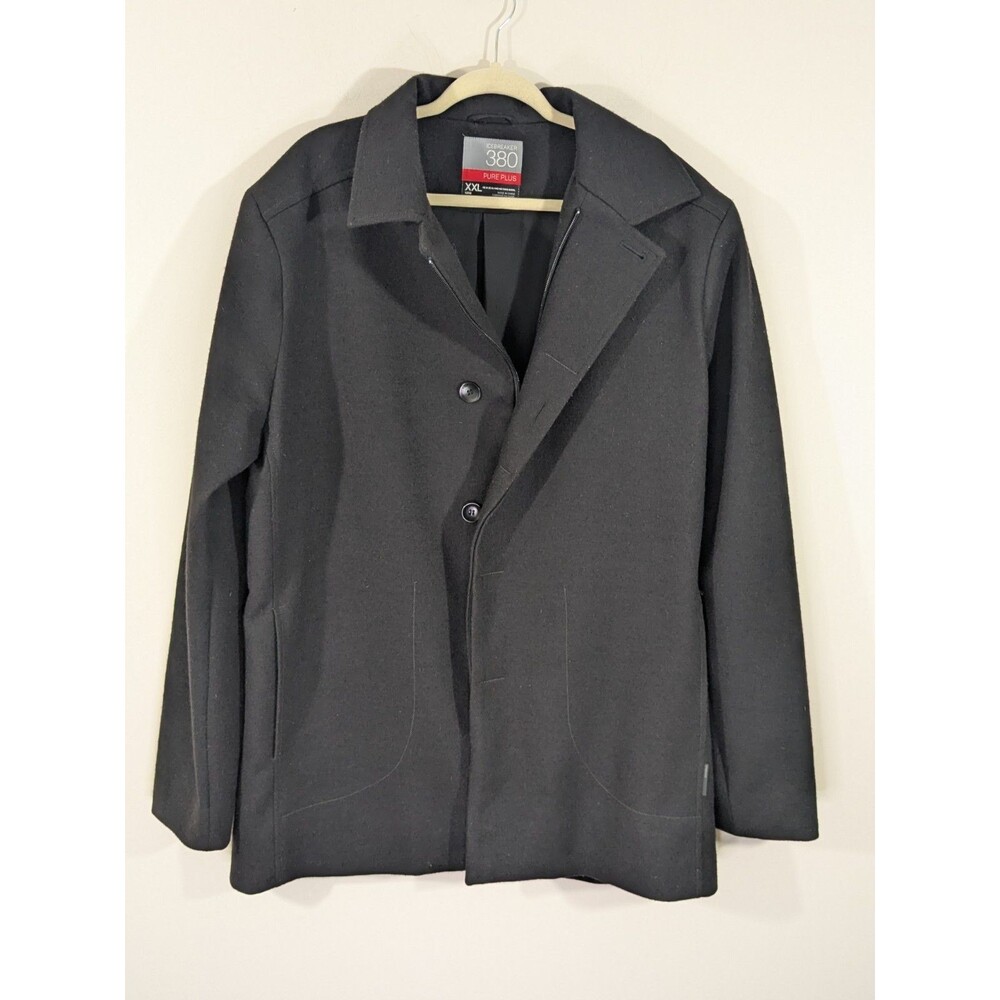 Icebreaker Merino Wool Jacket Men's Black Full Zip Button Sz 2XL Scandinavian